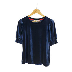Boden Dark Puff Sleeve Navy Blue Velvet Top 8